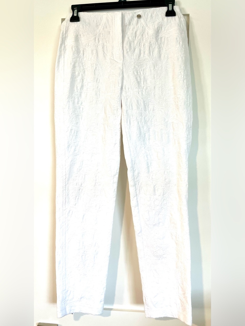 Robell White Textured Pants with Black Brand Tags